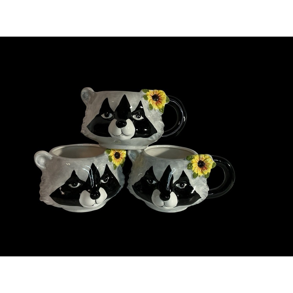 Robert Stanley Set Of 3 Raccoon Coffee Mugs
